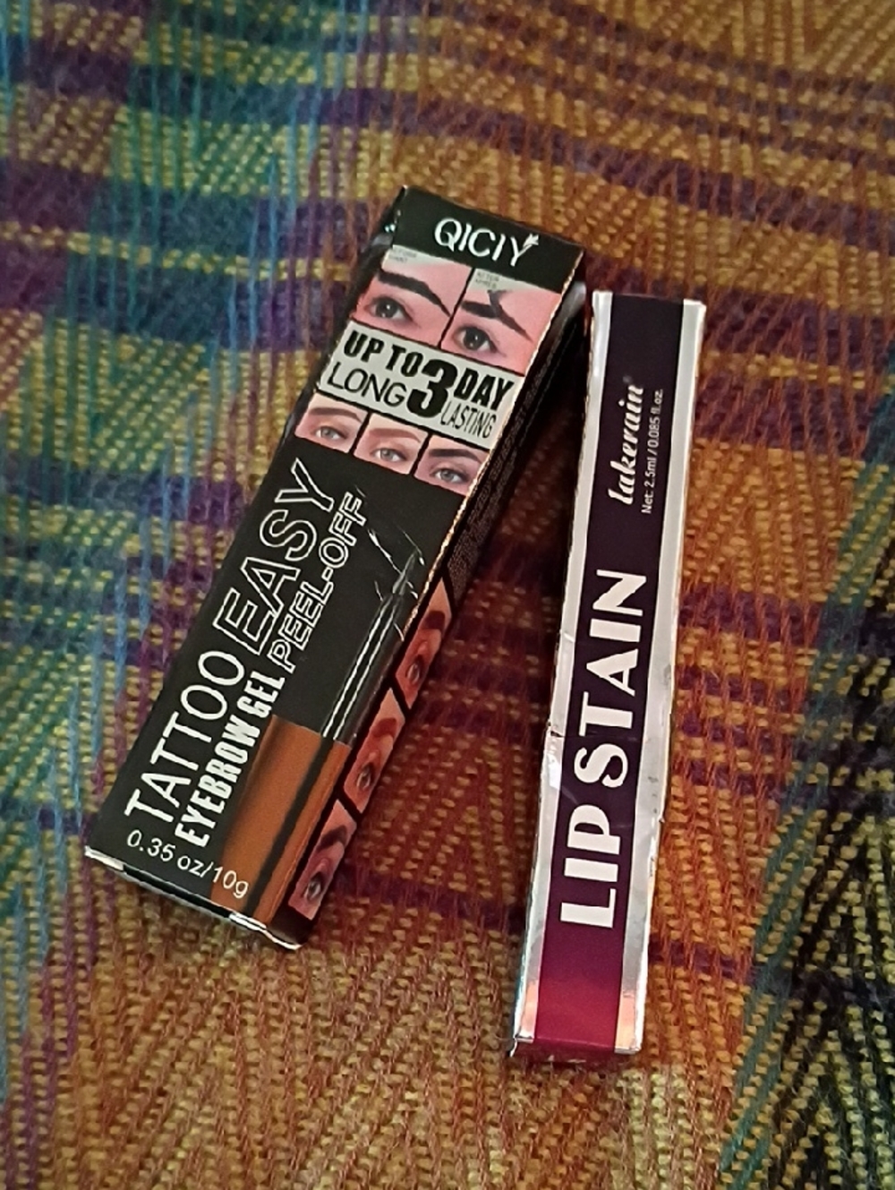 New QICY Tattoo Easy Eyebrow Gel + Sealed Lip Stain Duo - Brown & Deep Pink